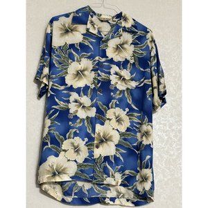 Hula Hula‎ VTG Hawaiian Camp Shirt Blue Tropical Floral Button Up Short Sleeve S